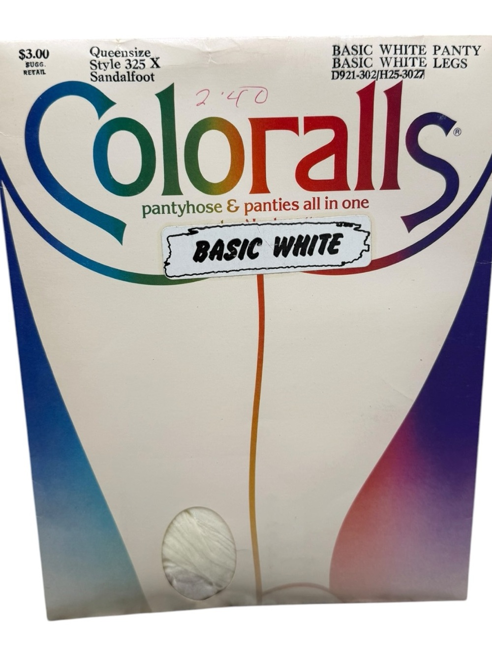 1985 Coloralls Pantyhose Basic White Panty Basic White Legs Queensize 325X